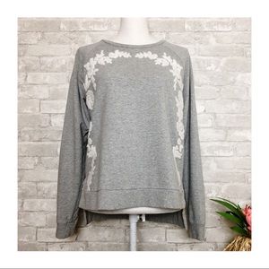 LUCKY BRAND Gray Sweatshirt Floral Chenille
